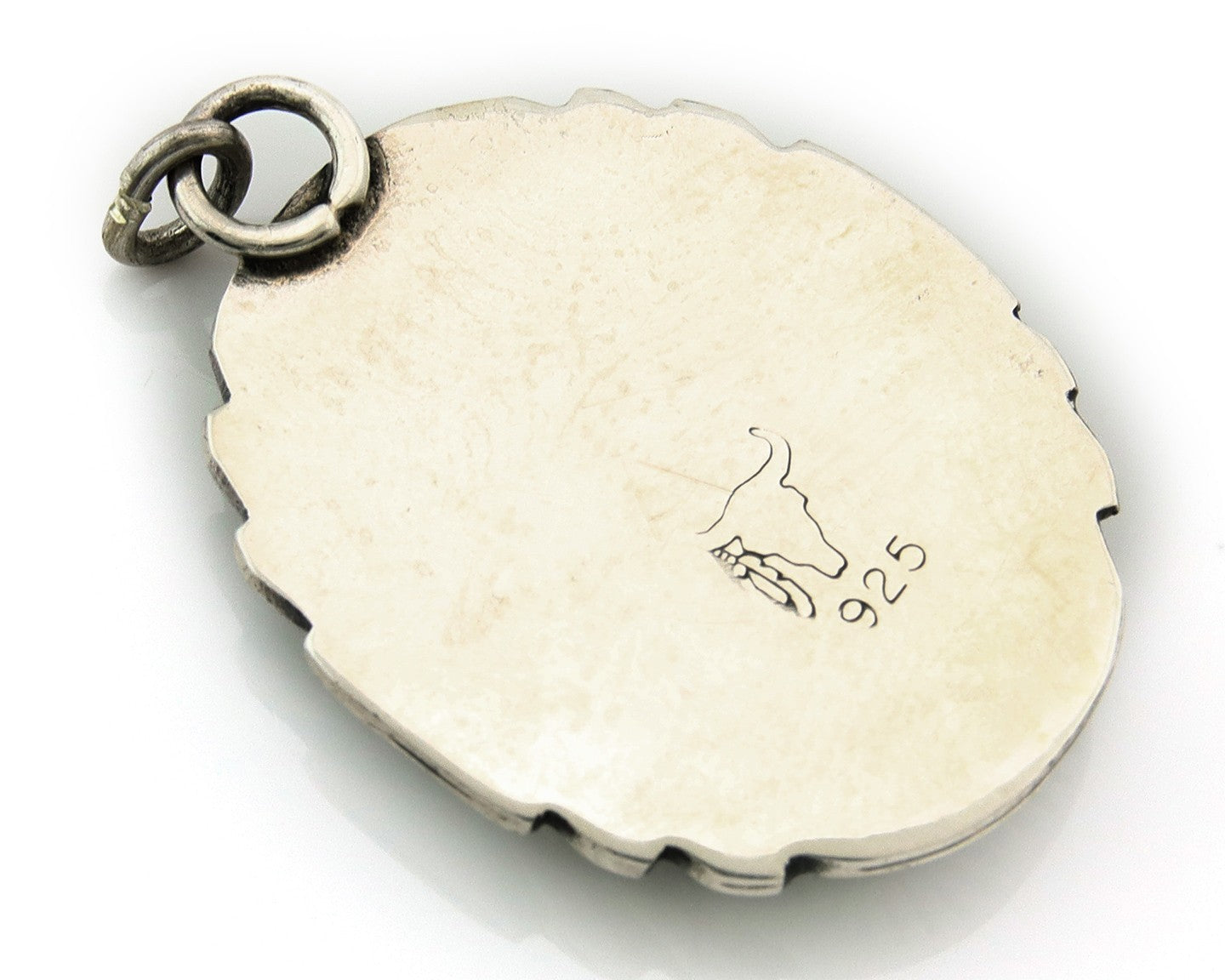 Navajo Pendant Sterling Silver Natural Gemstone Vintage Signed Bull Head