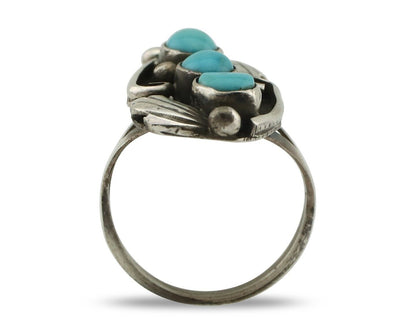 Navajo Ring 925 Silver Sleeping Beauty Turquoise Artist Signed T C.80's