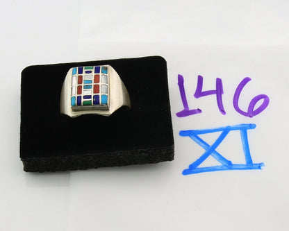 Men Navajo Ring Sterling Silver Vintage Gemstones Signed HM & JB Size 12.75