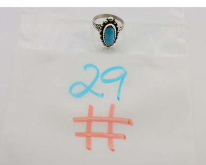 Navajo Ring 925 Silver Sleeping Beauty Turquoise Artist Signed SC C.80's