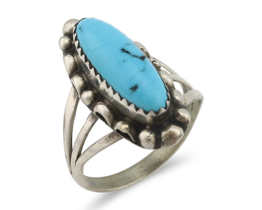 Navajo Ring .925 Silver Sleeping Beauty Turquoise Signed SkyStone Creations C80s