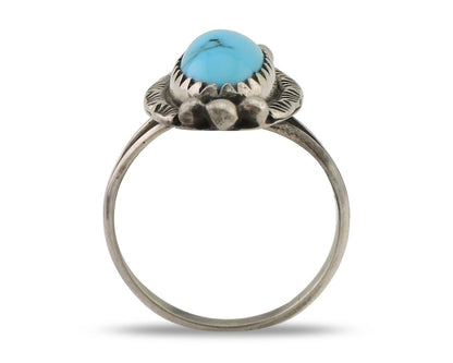 Navajo Ring 925 Silver Sleeping Beauty Turquoise Artist Signed SC C.80's