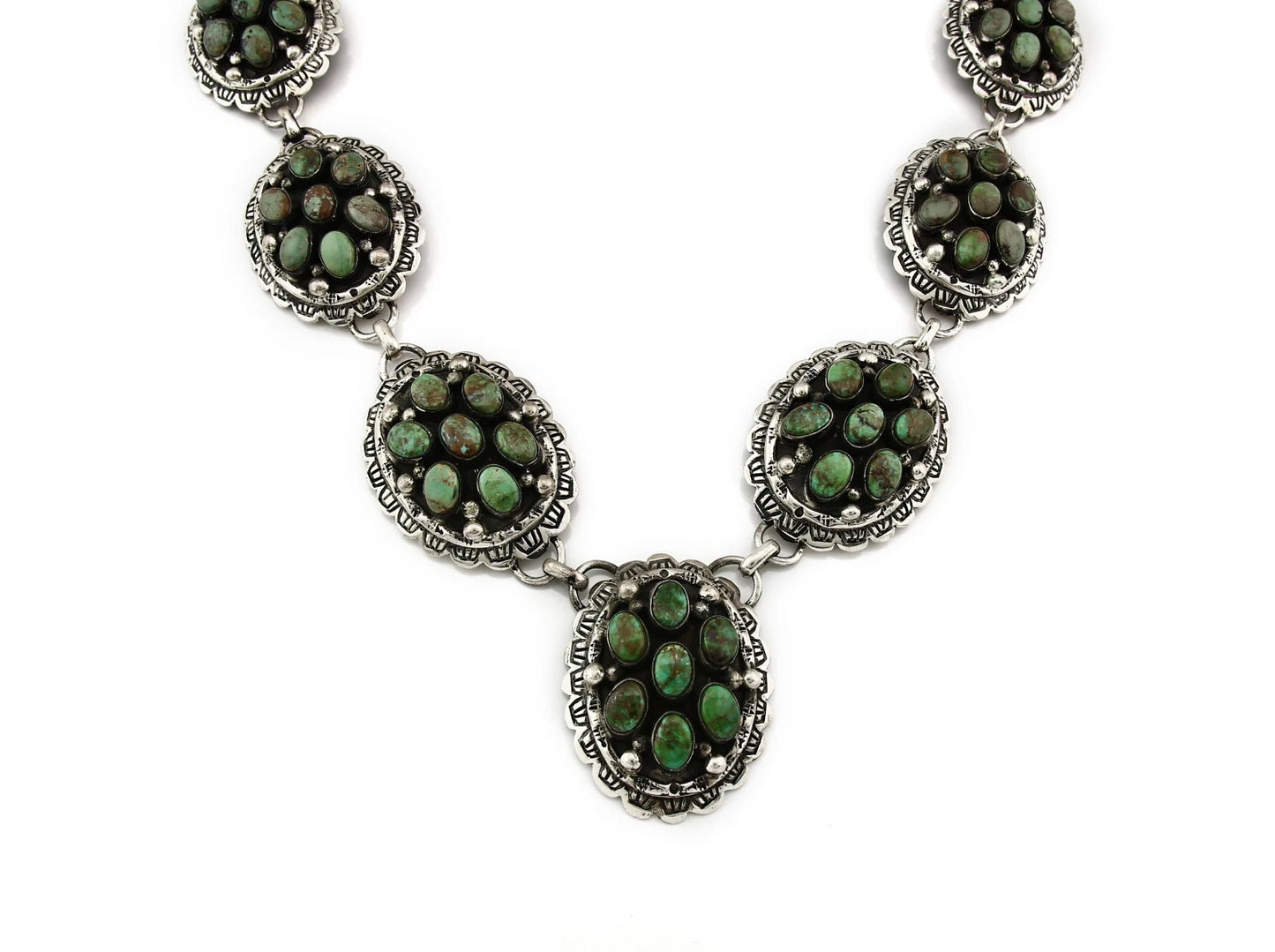 Navajo Concho Necklace Sterling Manassa Turquoise Vintage Signed M Montoya 32 in