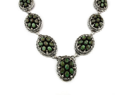 Navajo Concho Necklace Sterling Manassa Turquoise Vintage Signed M Montoya 32 in