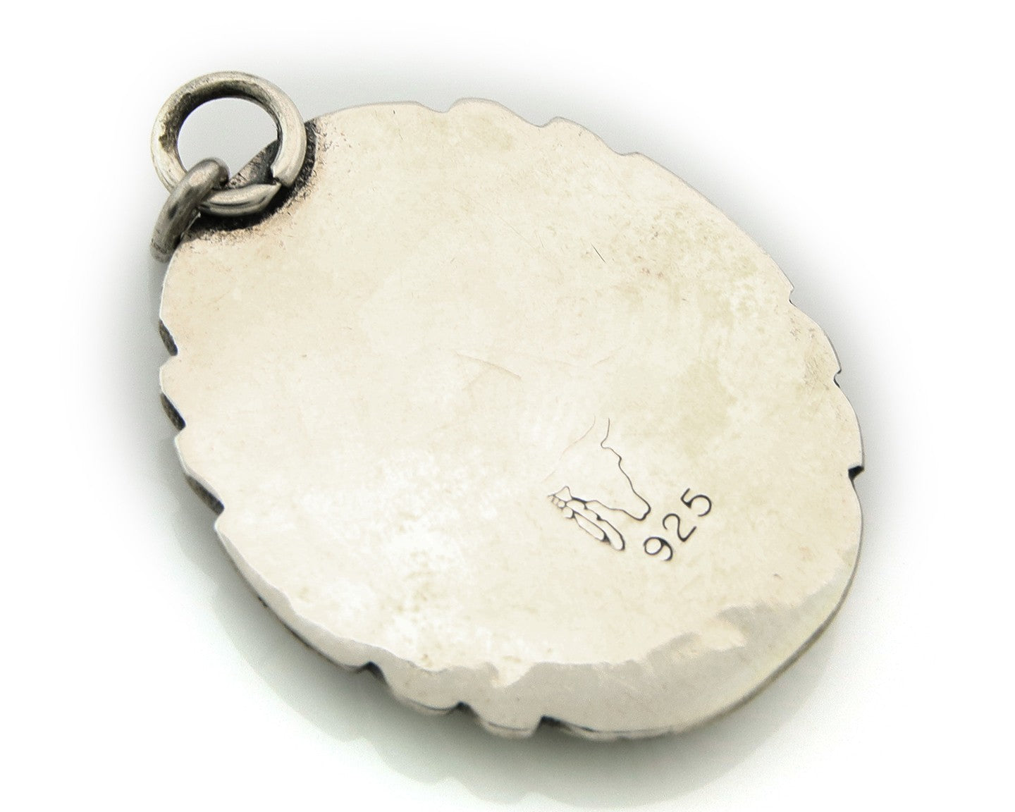 Navajo Pendant Sterling Silver Natural Gemstone Vintage Signed Bull Head