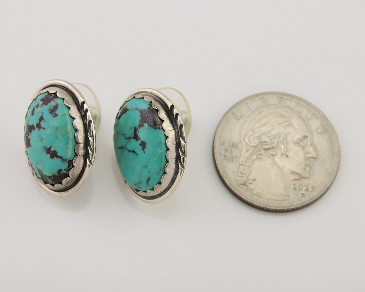 Navajo Earrings 925 Silver Natural Blue Native American Artist C.80's