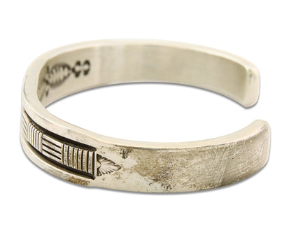 Navajo Bracelet 925 Silver Heavy Hand Stamped Signed Bruce Morgan C.80's