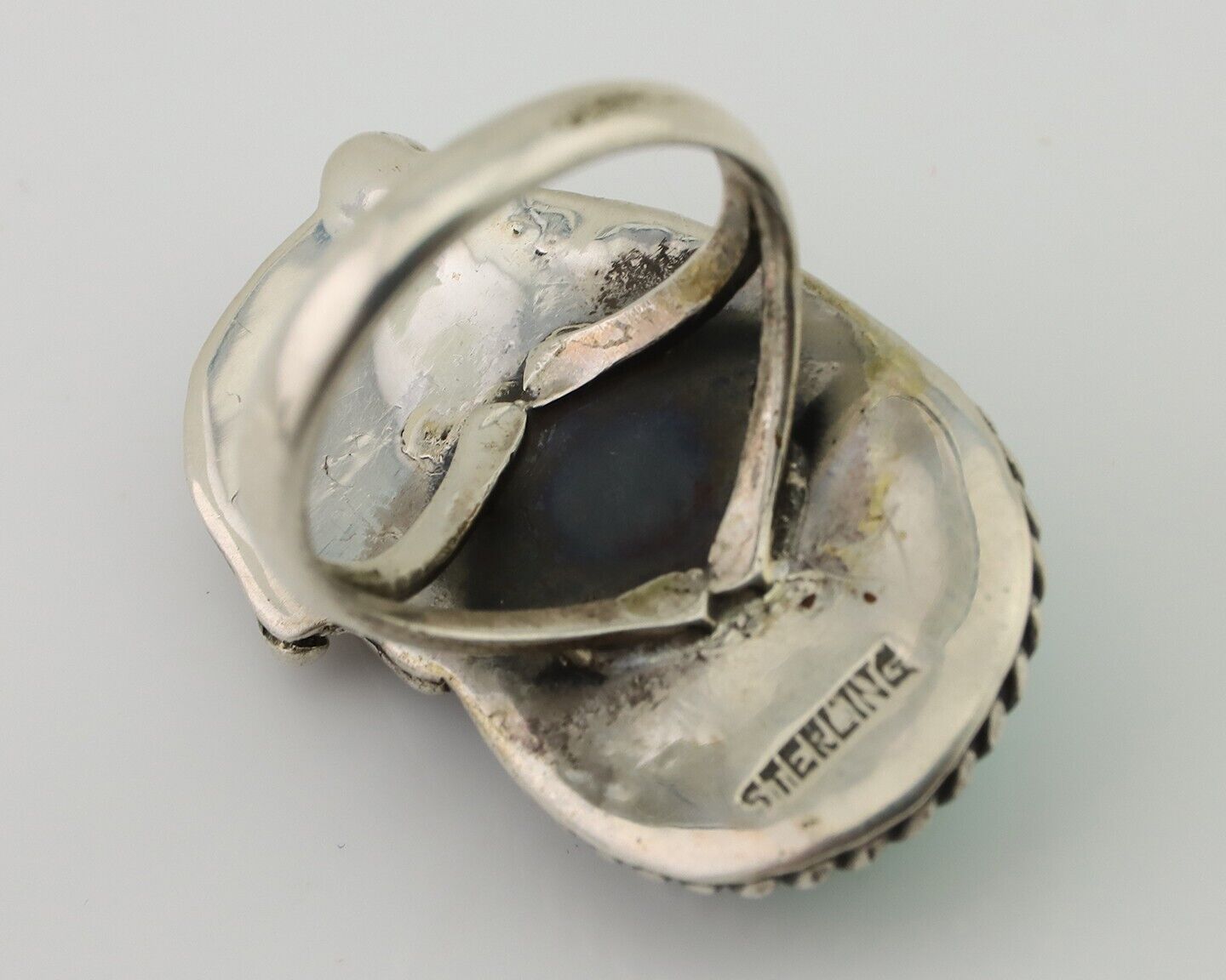 Navajo Ring 925 Silver Natural Blue Turquoise Native American Artist C.80's