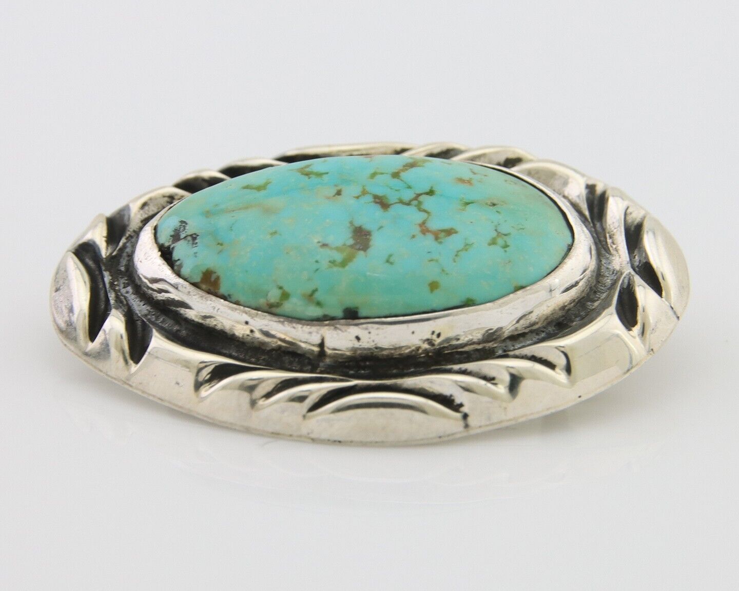 Navajo Pin 925 Silver Natural Mined Turquoise Artist Signed C Montoya C.80's