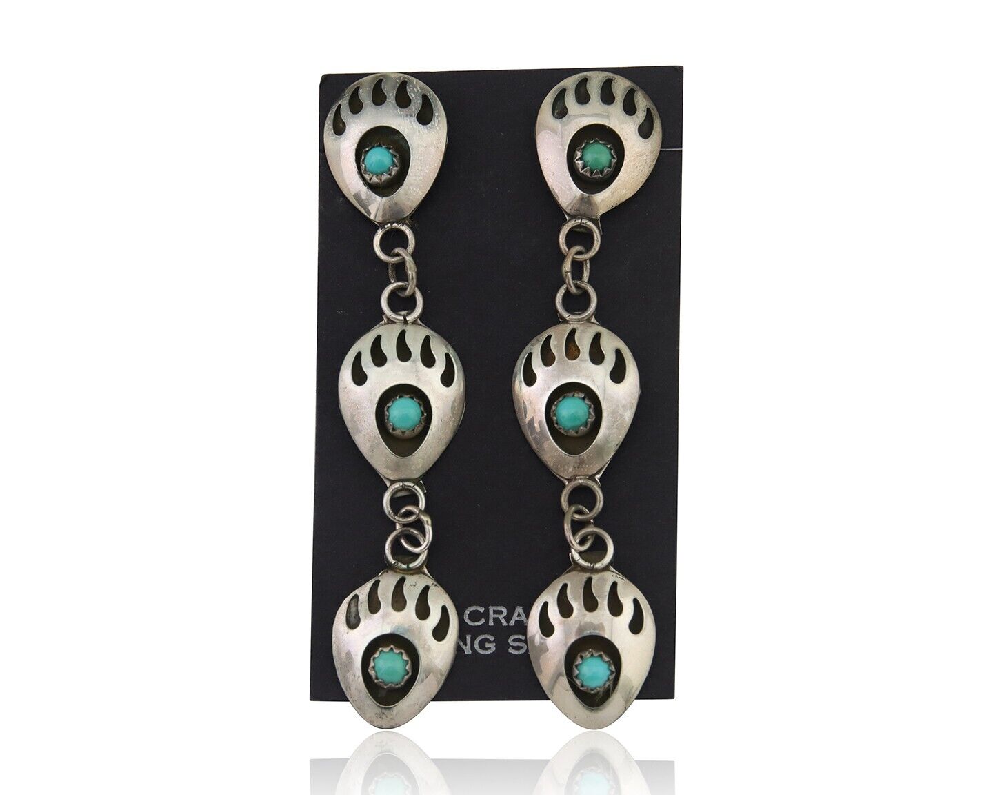 Navajo Paw Earrings 925 Silver Kingman Turquoise Native American Artist C.80's
