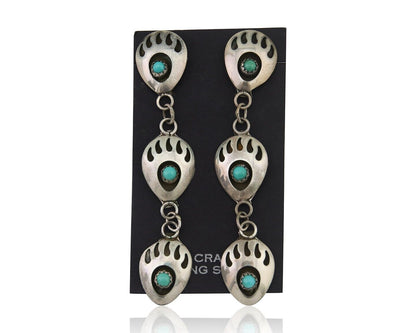 Navajo Paw Earrings 925 Silver Kingman Turquoise Native American Artist C.80's