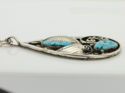 Navajo Necklace 925 Silver Natural Turquoise Artist Signed PM C.80's