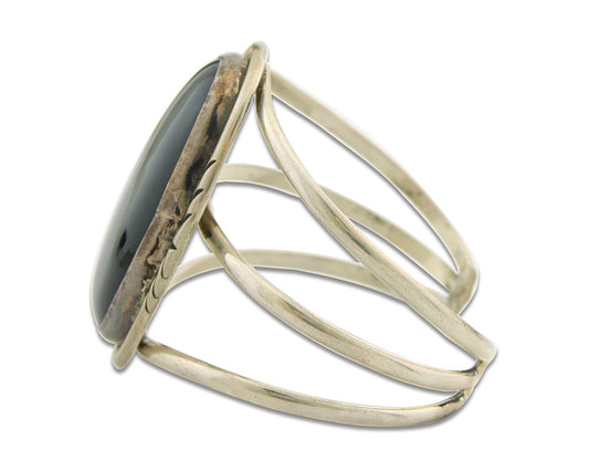 Vintage Navajo Bracelet 925 Silver Onyx Traditional Handmade Native American