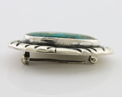 Navajo Pin 925 Silver Natural Mined Turquoise Artist Signed C Montoya C.80's
