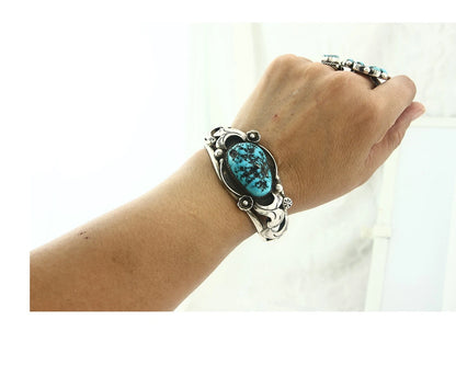 Navajo Cuff Bracelet Sterling Silver Turquoise Vintage Signed S Emerson