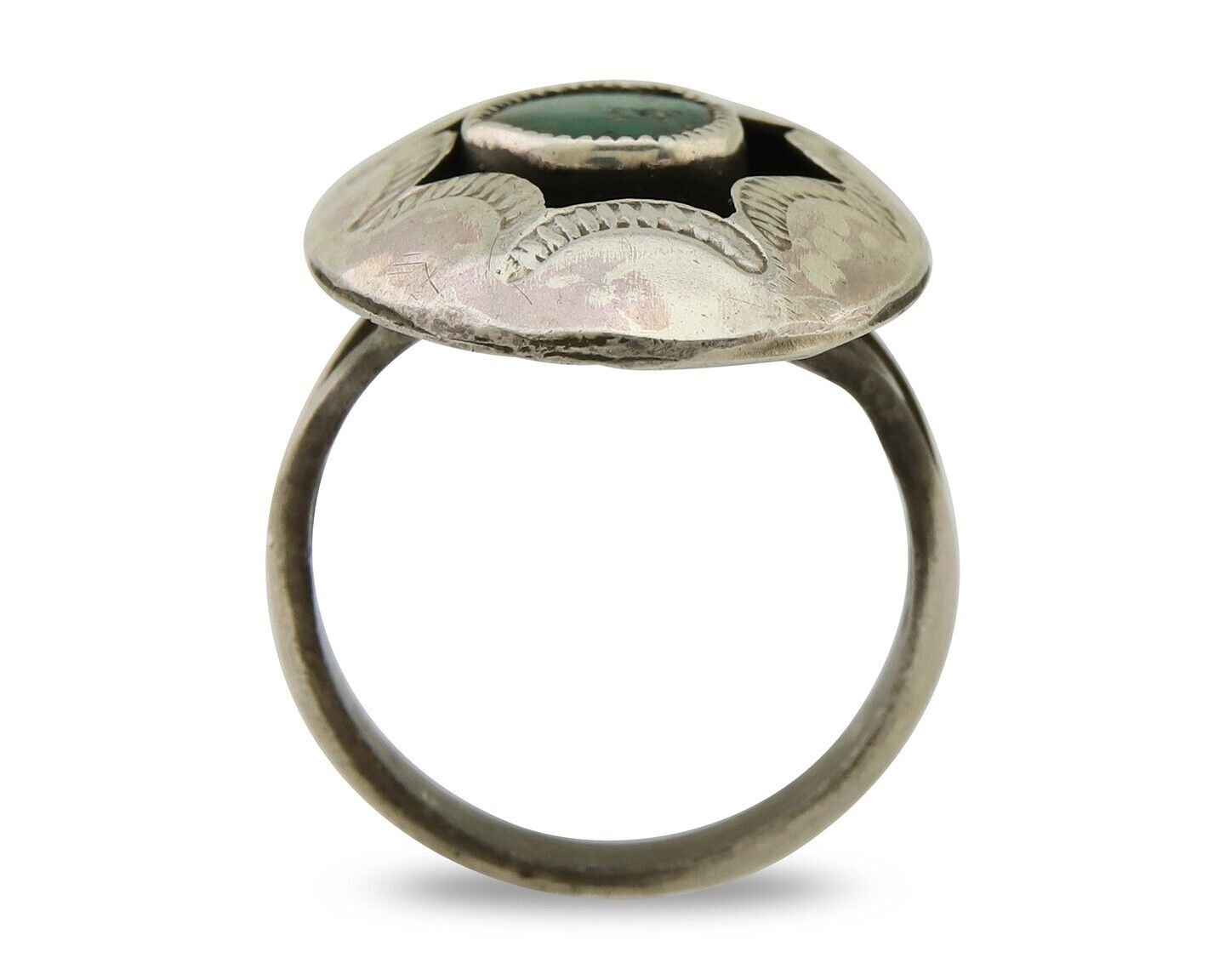 Navajo Hand Stamped Ring 925 Silver Natural Turquoise Native Artist C.80's