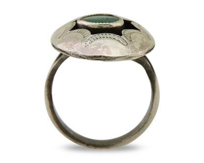 Navajo Hand Stamped Ring 925 Silver Natural Turquoise Native Artist C.80's