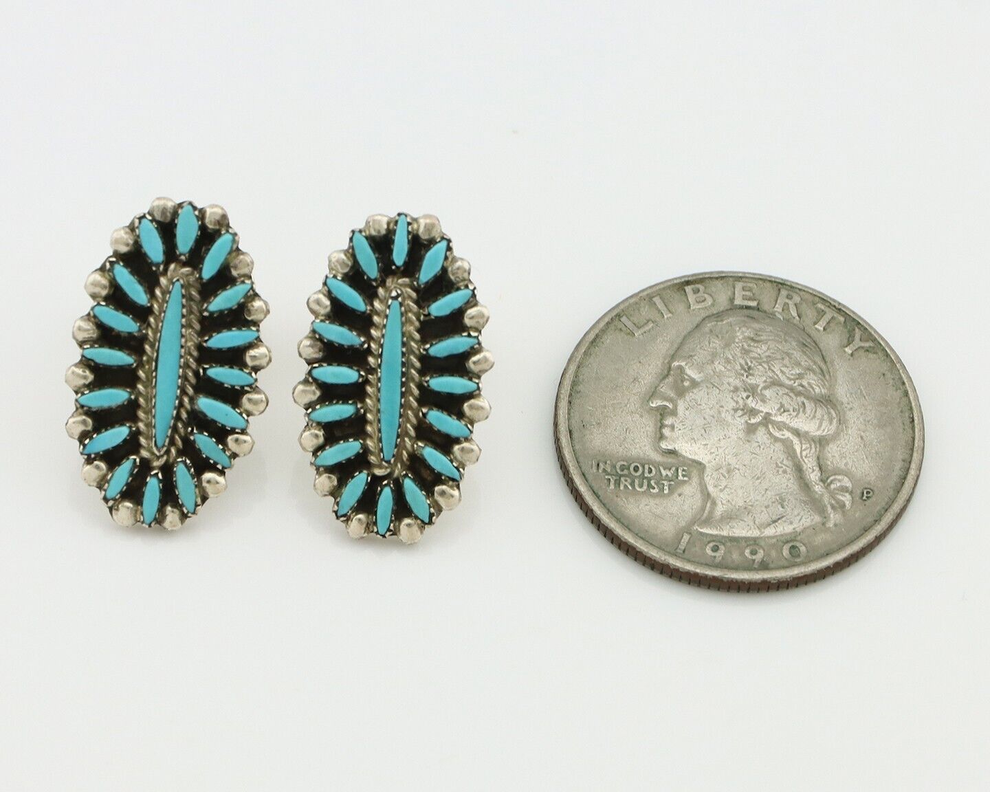 Zuni Earrings 925 Silver Sleeping Beauty Turquoise Signed LP C.80's