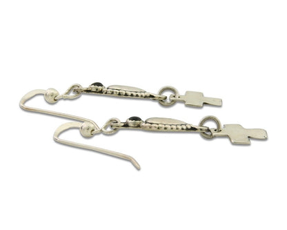 Navajo Earrings 925 Silver Heart Cross Natural Onyx Native American Artist C.80s