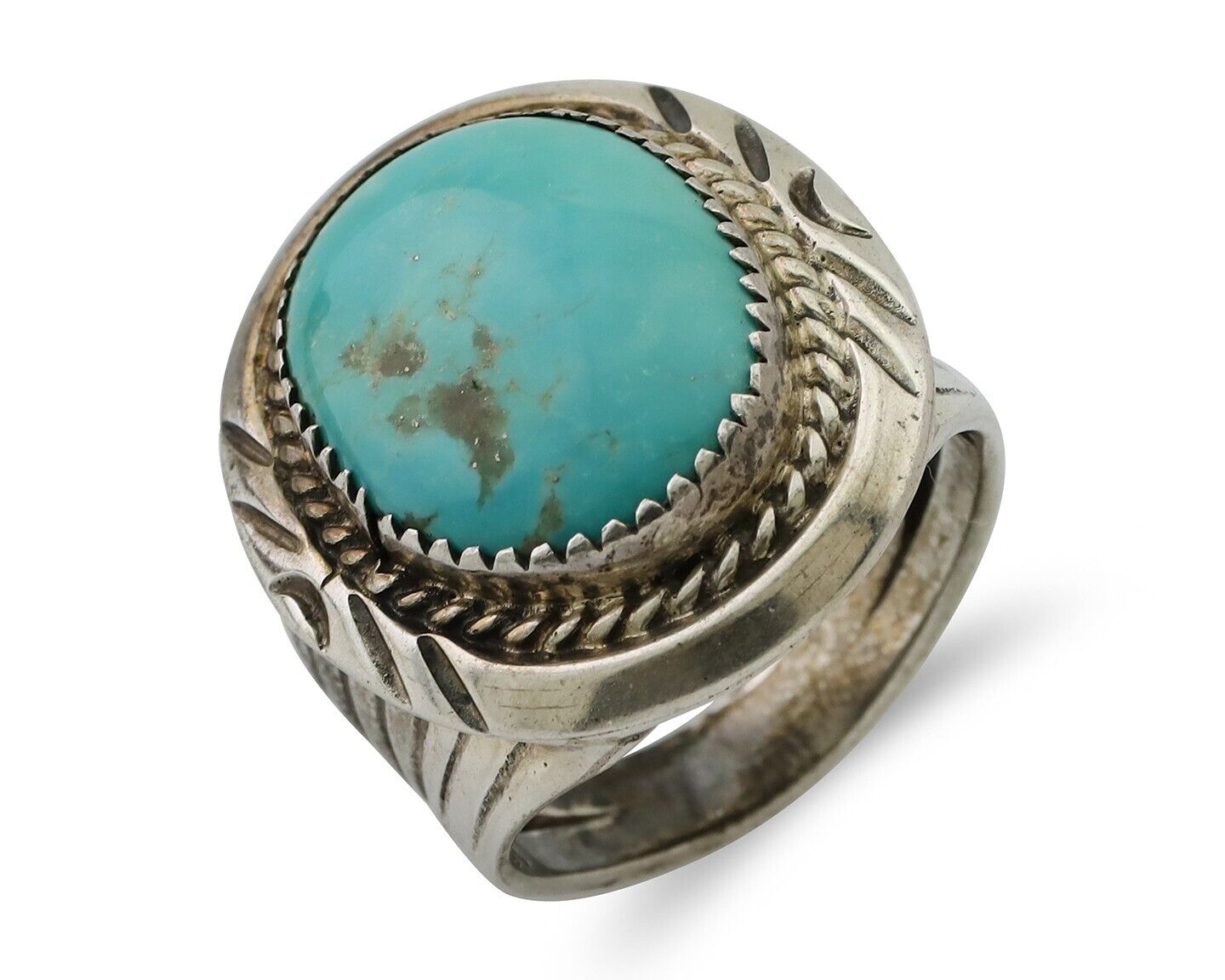 Navajo Ring 925 Silver Kingman Turquoise Artist Signed JMC C.80's