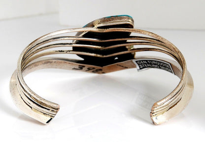 VTG NAVAJO NATIVE AMERICAN NATURAL HAND CUT TURQUOISE HANDMADE .925 SILVER CUFF