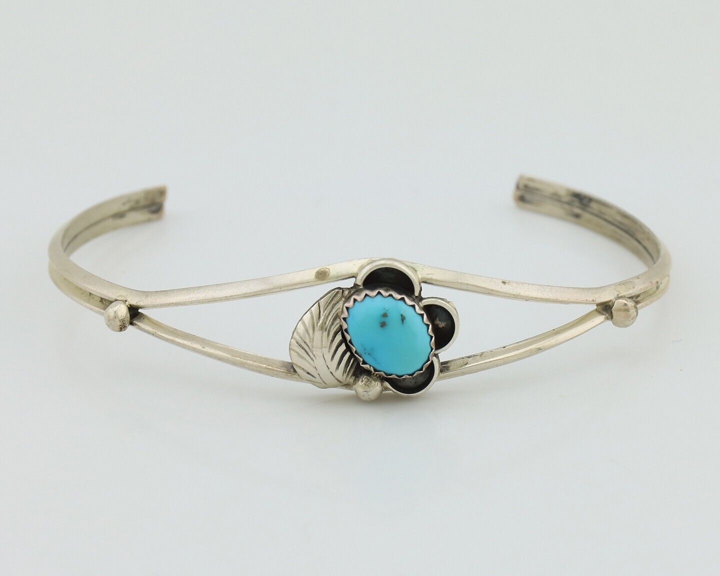 Navajo Bracelet 925 Silver Sleeping Beauty Turquoise Native American Artist C80s