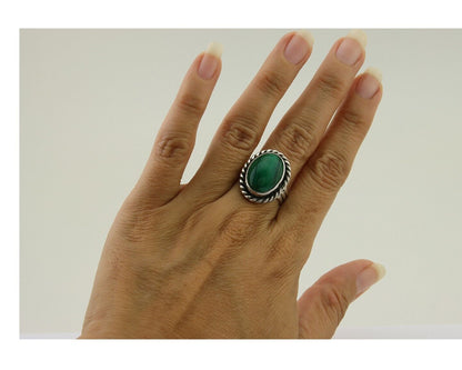 Navajo Ring 925 Silver Natural Malachite Native American Artist C.80's