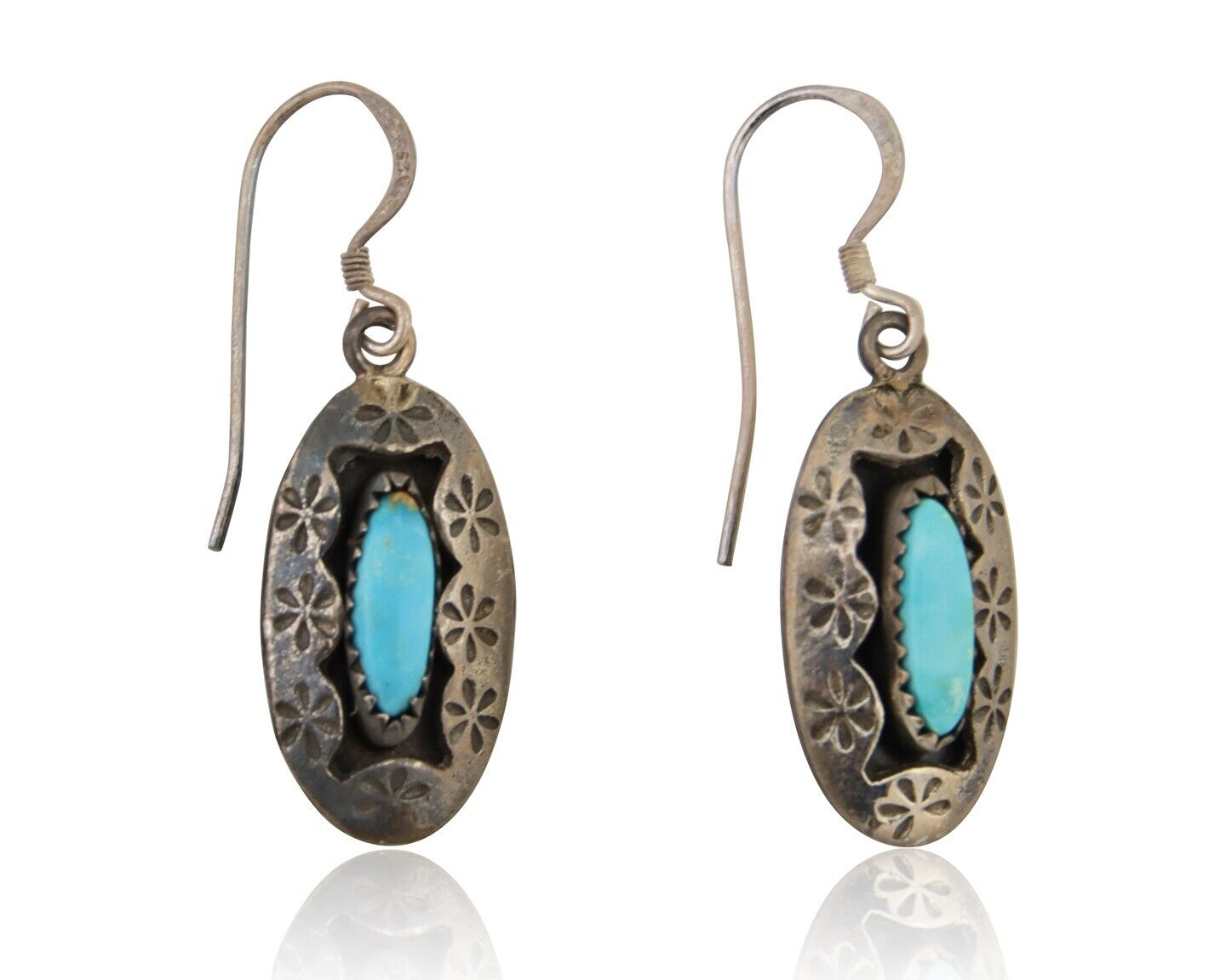 Navajo Dangle Earrings 925 Silver Natural Blue Turquoise Artist IJC C.80's