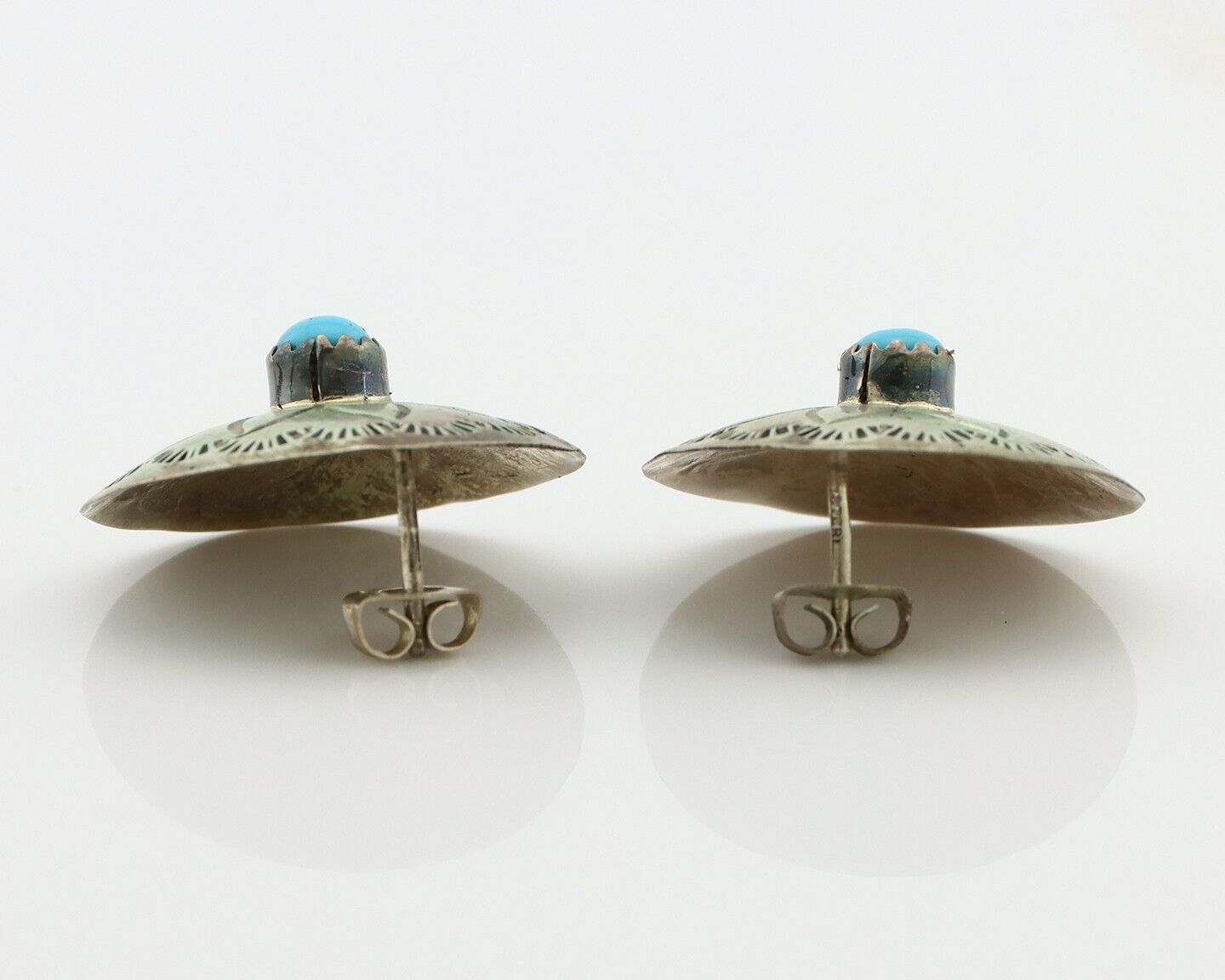 Navajo Earrings 925 Silver Blue Turquoise Signed Ray Nez C.80's