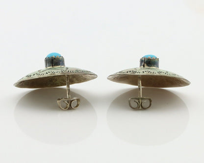 Navajo Earrings 925 Silver Blue Turquoise Signed Ray Nez C.80's