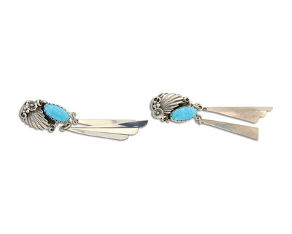 Navajo Dangle Earrings 925 Silver Natural Blue Turquoise Artist Signed M.S. C80s