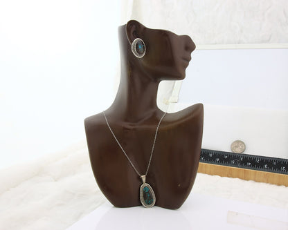 Navajo Necklace Earrings Set Sterling Silver Turquoise Vintage Signed Spencer