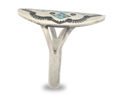 Navajo Ring 925 Sterling Natural Chip Inlay Turquoise C.80's Size 5.75
