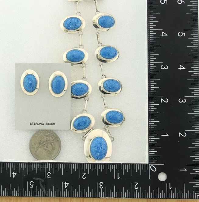 Navajo Necklace Earring Set Sterling Silver Lapis Vintage Signed RW