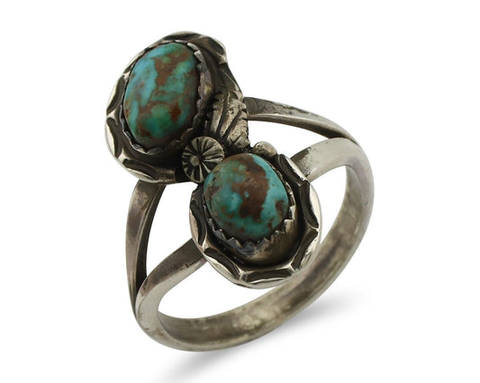 Navajo Ring 925 Silver Natural AAA Blue Turquoise Artist Signed Tom Willeto C80s