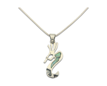 Navajo Kokopelli Necklace Sterling Silver Opal Vintage Signed BB