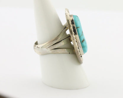 Navajo Ring .925 Silver Globe Turquoise Signed Lee Bennett C.80's