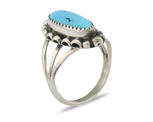 Navajo Ring .925 Silver Sleeping Beauty Turquoise Signed SkyStone Creations C80s
