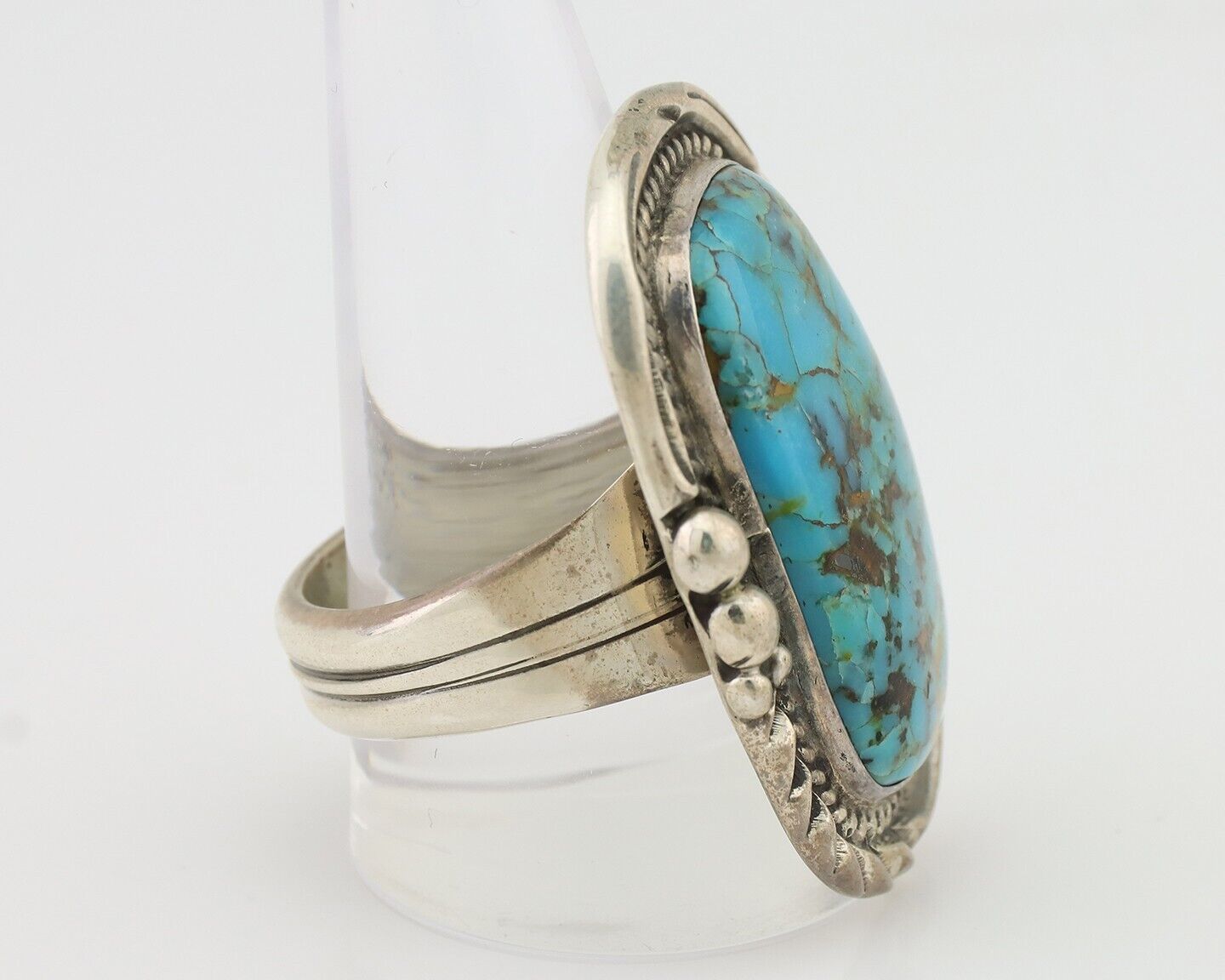 Mens Navajo Ring 925 Silver Diamond Turquoise Signed D C.80's Size 12.25