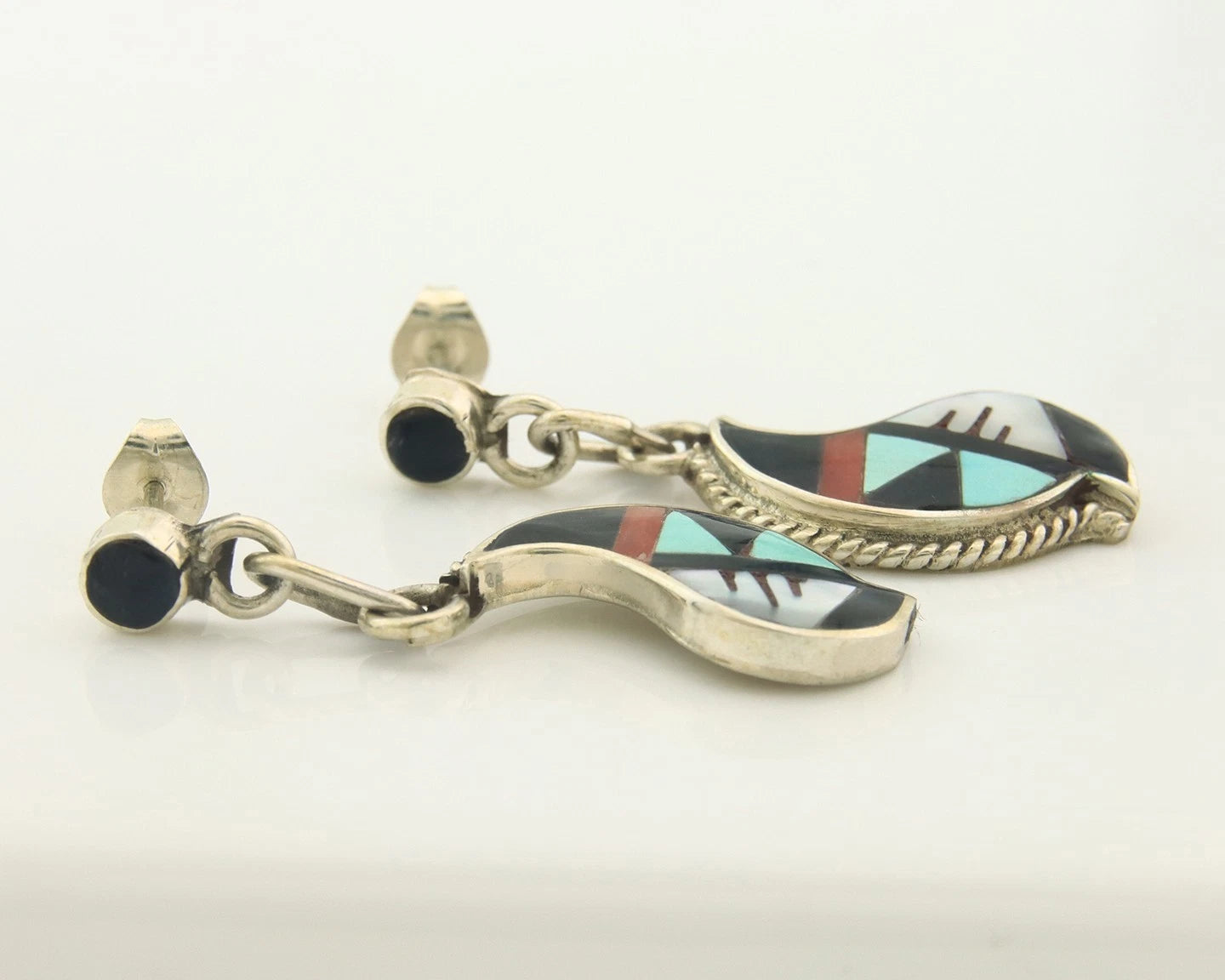 Navajo Dangle Earrings Sterling Silver Gemstone Vintage Signed SB