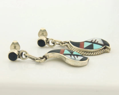 Navajo Dangle Earrings Sterling Silver Gemstone Vintage Signed SB