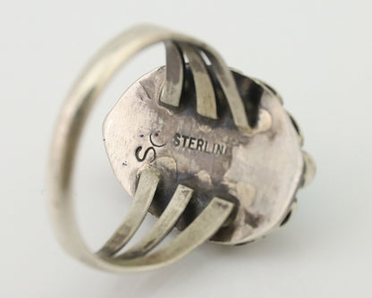Navajo Ring 925 Silver Sleeping Beauty Turquoise Artist Signed SC C.80's