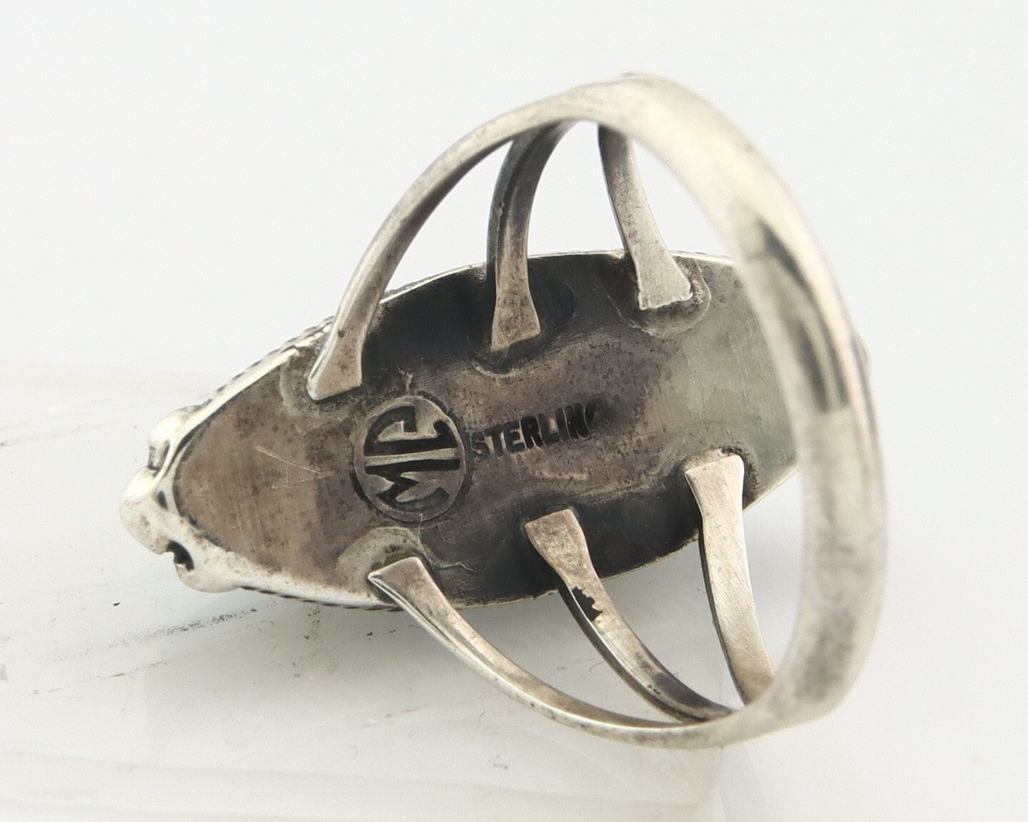 Vintage Navajo Ring 925 Sterling Silver Turquoise Signed MP Size 8.0