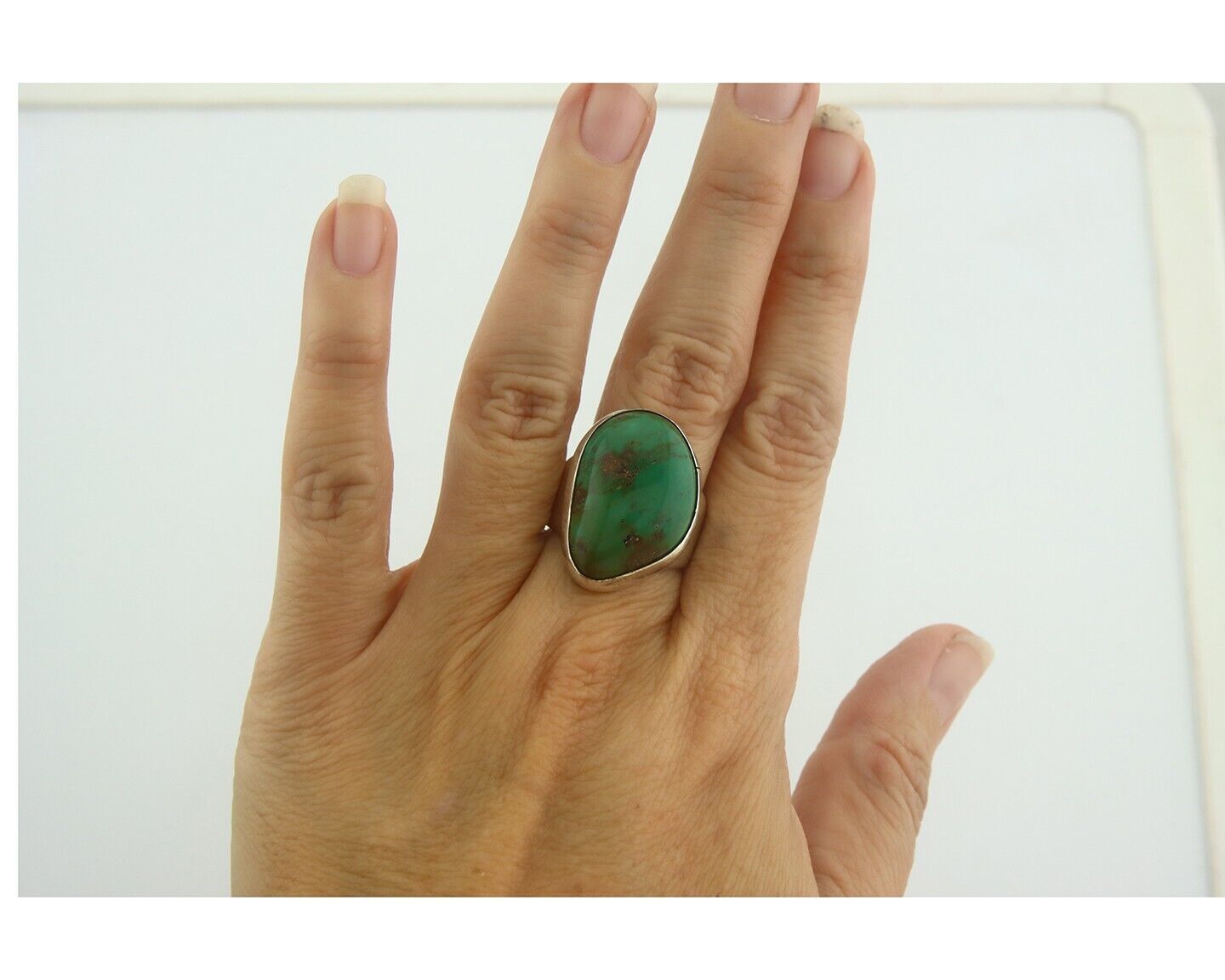 Navajo Ring 925 Sterling Turquoise Handmade Signed M Montoya C.80's Size 7.25