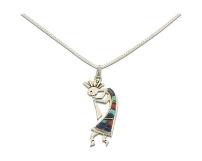 Navajo Kokopelli Necklace Sterling Silver Authentic Natural Gemstone