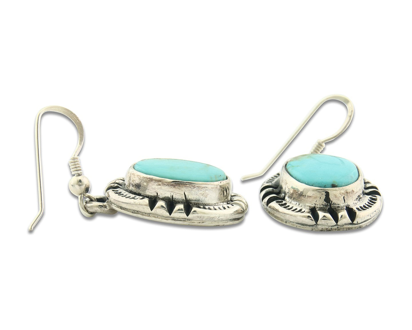 Navajo Earrings Sterling Silver Natural Turquoise Vintage Signed Gecko