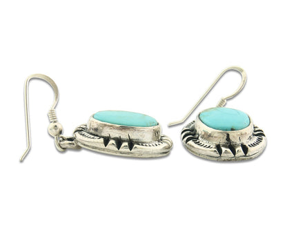 Navajo Earrings Sterling Silver Natural Turquoise Vintage Signed Gecko