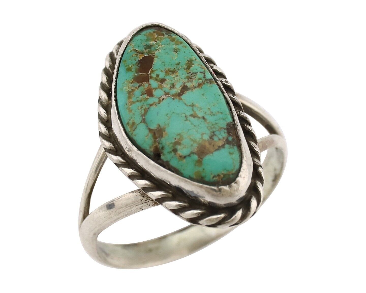Navajo Ring 925 Silver Natural Turquoise Artist Signed Rabbit Stick C.80's