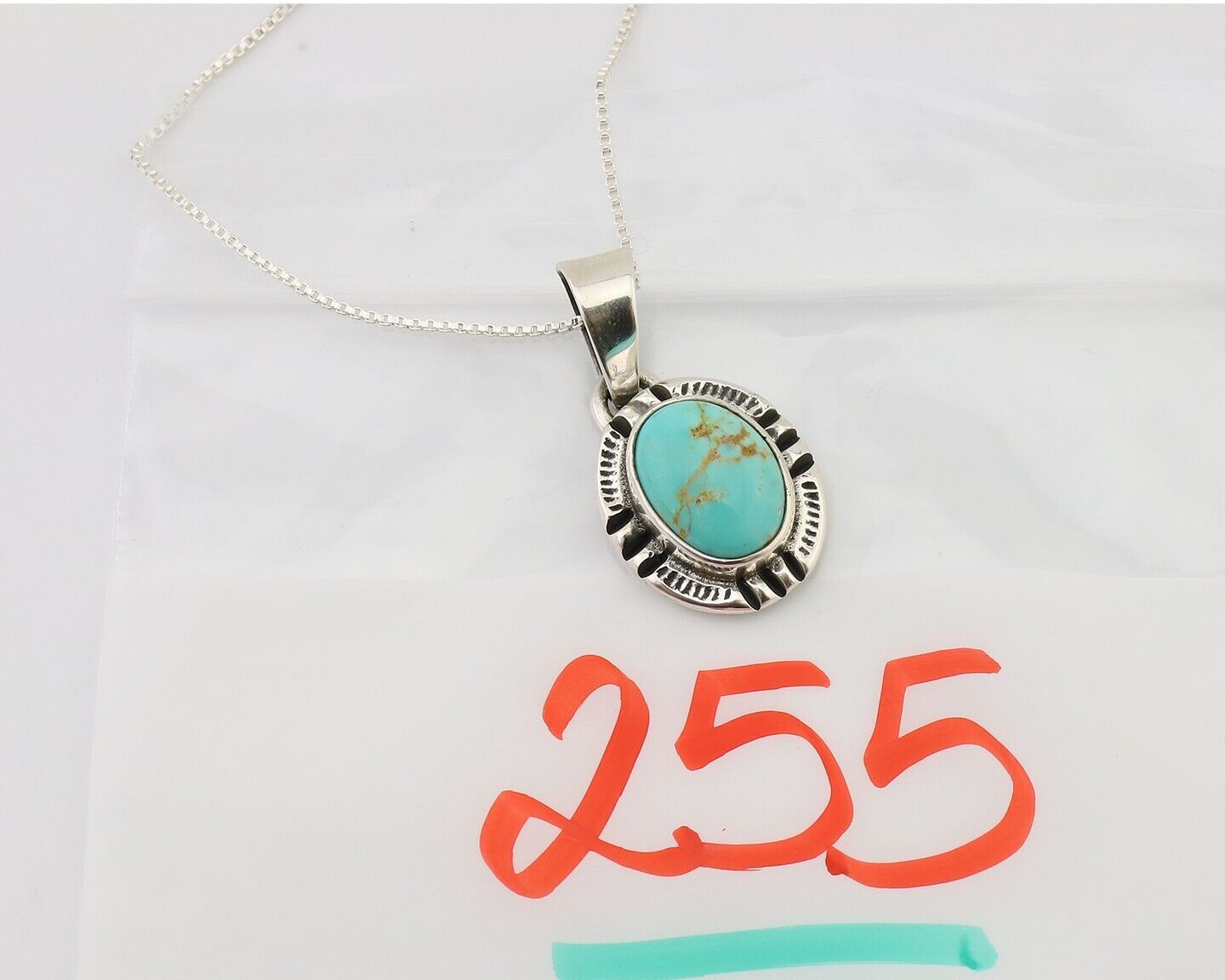 Navajo Necklace 925 Silver Kingman Turquoise Artist Signed Gecko C.90s