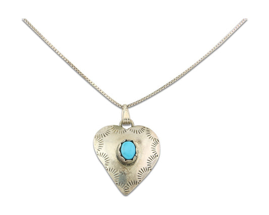 Navajo Sterling Silver Necklace Authentic Turquoise Vintage Handmade Artist ES